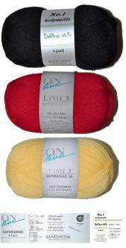 300g (3x100g) Sockenwolle 4-fach Deutschland-Farben-Set, garantiert filzfrei