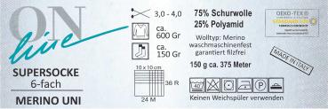 Supersocke Merino Sockenwolle 6-fach filzfrei 375m 150g Uni Sort. 321