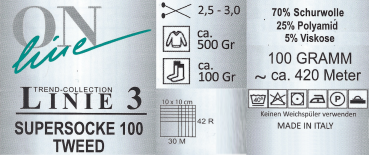 100g Supersocke Tweed Sockenwolle Strumpfwolle filzfrei 4-fach ca. 420 m