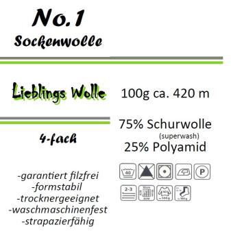 400g Sockenwolle No. 1, Lieblings Wolle, 4-fach garantiert filzfrei 2066 schwarz