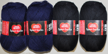 400g Sockenwolle Sport Socks 4-fach filzfrei je 200g schwarz und dunkelblau