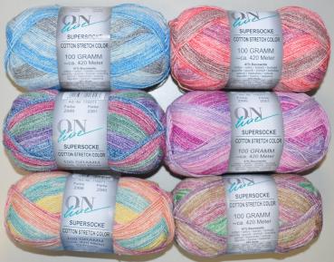 Supersocke Sockenwolle Cotton Stretch 100g ca. 420m verschiedene Farben Sort 360