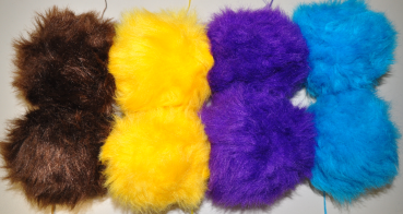 8 Stück Fell Bommel Pompon KunstFell ca. 8-10cm braun gelb lila türkis