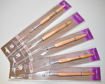 5x Wollhäkelnadel Aluminium mit Holzgriff von Lana Grossa Individual 6,0mm