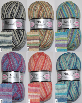 No. 1  Sockenwolle Cotton Stretch Ringel-Color Strumpfwolle 100g ca. 460m