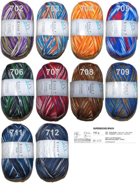 Supersocke Sockenwolle 6-fach filzfrei 375m 150g Linie 7 color