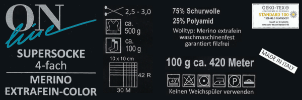 50g Supersocke Merino extrafein, Linie 12 Street, Sockenwolle filzfrei 4-fach