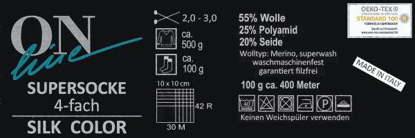 300g (3x100g) Supersocke Silk Col. Sockenwolle Seide Merino filzfrei 4-fach 2984