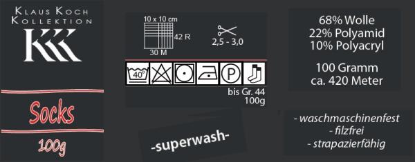 100g KKK Socks Sockenwolle 4-fach extrem strapazierfähig filzfrei Fb. 5001
