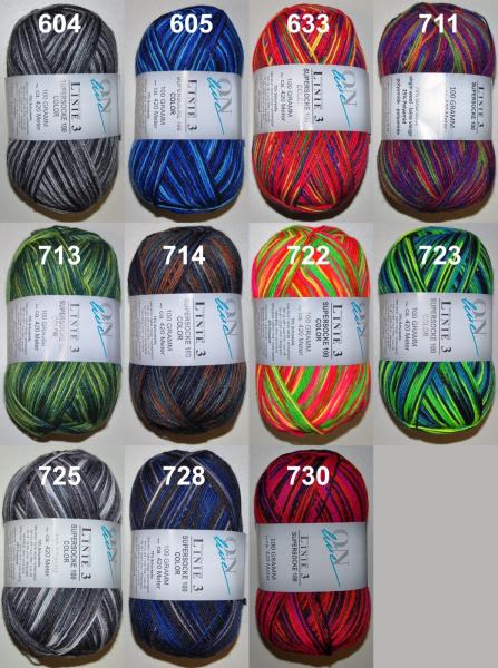 100g Supersocke Multi-COLOR Sockenwolle Strumpfwolle 4-fach, garantiert filzfrei