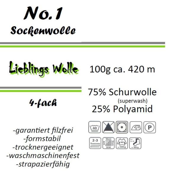 400g Sockenwolle No. 1, Lieblings Wolle, 4-fach garantiert filzfrei 2066 schwarz