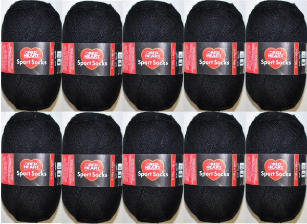 1000g (10x100g) Sockenwolle Sport Socks Red Heart 4-fach filzfrei schwarz 016