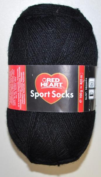 1000g (10x100g) Sockenwolle Sport Socks Red Heart 4-fach filzfrei schwarz 016