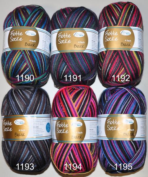 100g Flotte Socke Sockenwolle Black 4-fach filzfrei von Rellana Farbauswahl
