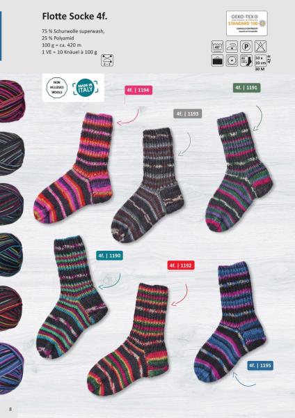 100g Flotte Socke Sockenwolle Black 4-fach filzfrei von Rellana Farbauswahl