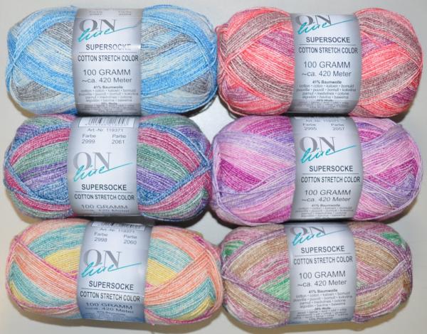 Supersocke Sockenwolle Cotton Stretch 100g ca. 420m verschiedene Farben Sort 360